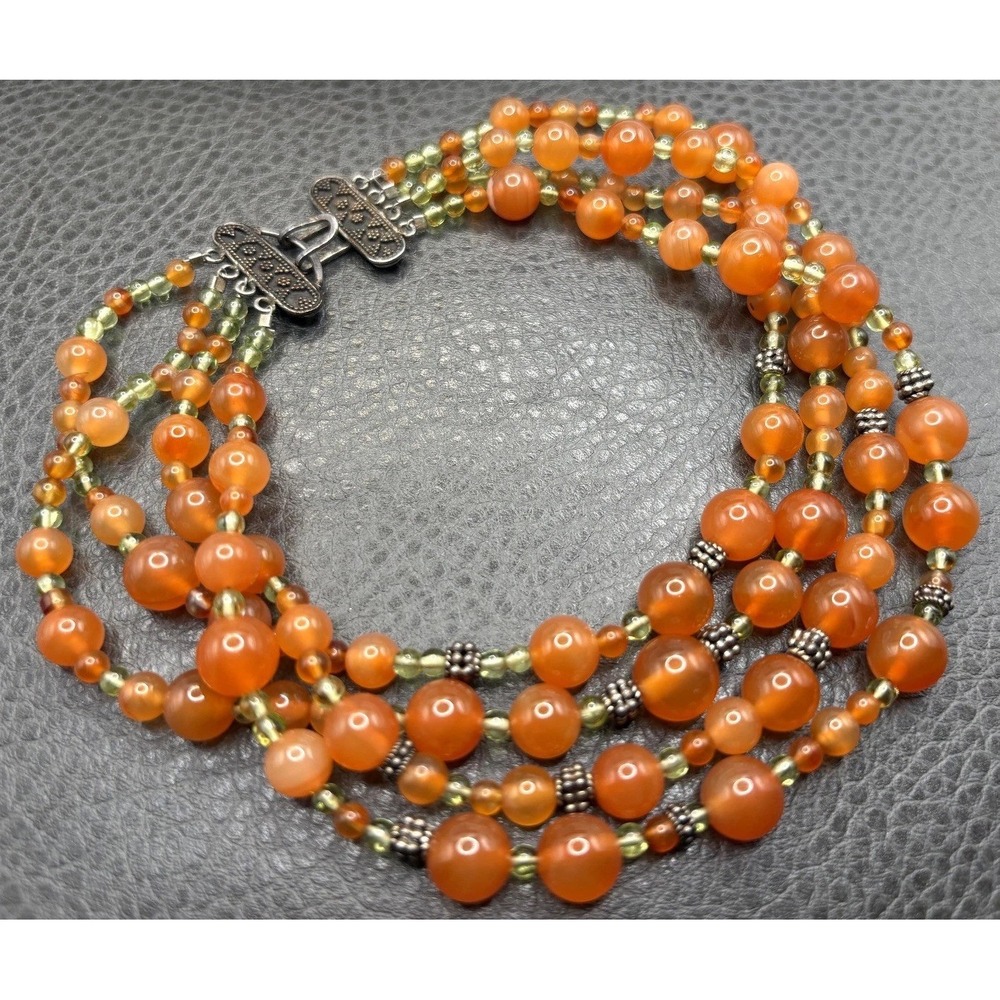 VTG 4 Strand Carnelian Beaded Choker Bali Sterling Silver Toggle Clasp Necklace